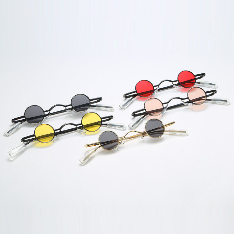 Petites lunettes de soleil rondes pour femmes, rétro, tendance, large pont, marque, styliste, punk, steampunk, vintage, nuances noires