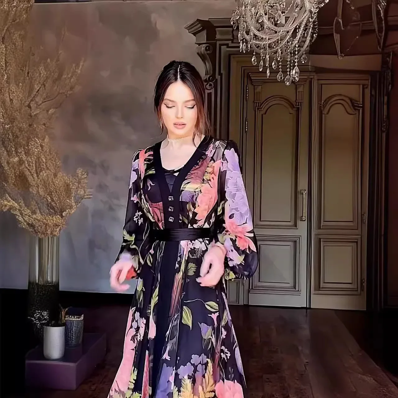 Jalabiya femmes musulmanes fleur imprimé Robe caftan Islam robes Eid Ramadan marocain dubaï Abayas robes modestes arabe longue Robe