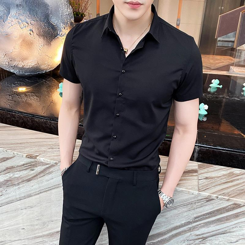 Homme noir hauts chemises et chemisiers unis pour hommes vêtements à manches courtes avec col luxe Social esthétique concepteur Original Cool