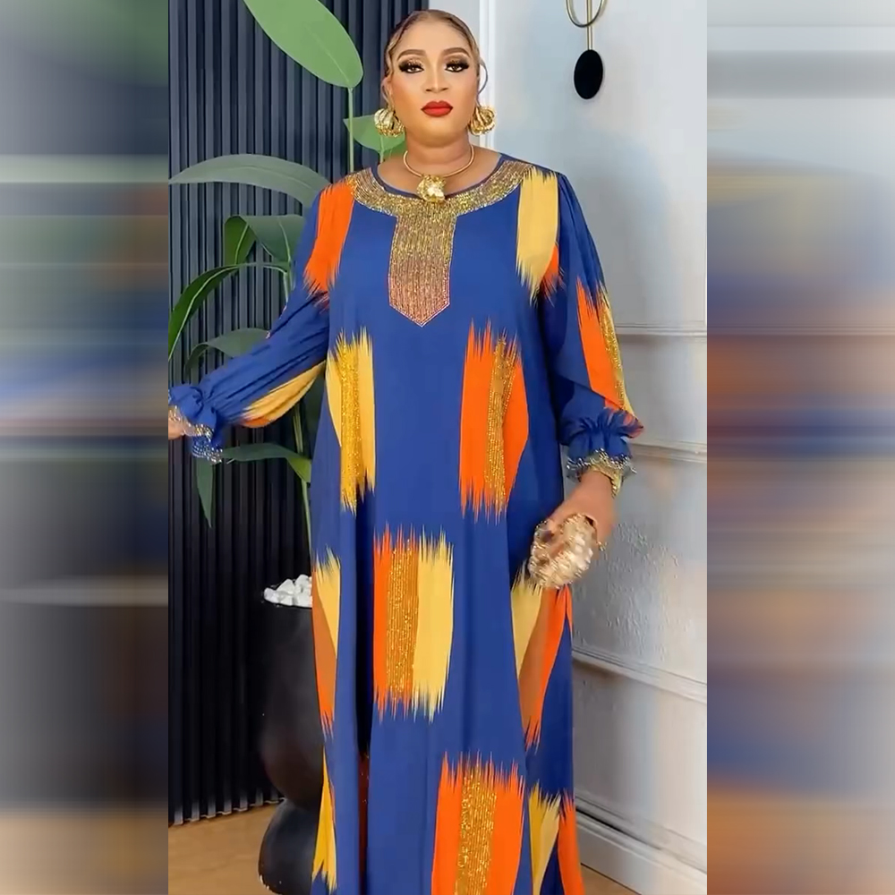 Robe longue africaine de haute qualité pour femmes grandes tailles, col rond, ornée de diamants, style Dashiki, Abaya élégante pour femme musulmane, tendance