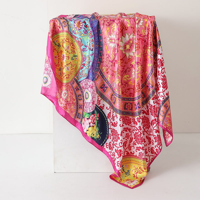 Foulard carré de luxe en satin de 90 cm pour femme, hijab, châle, bandeau, écharpe en soie, bandana