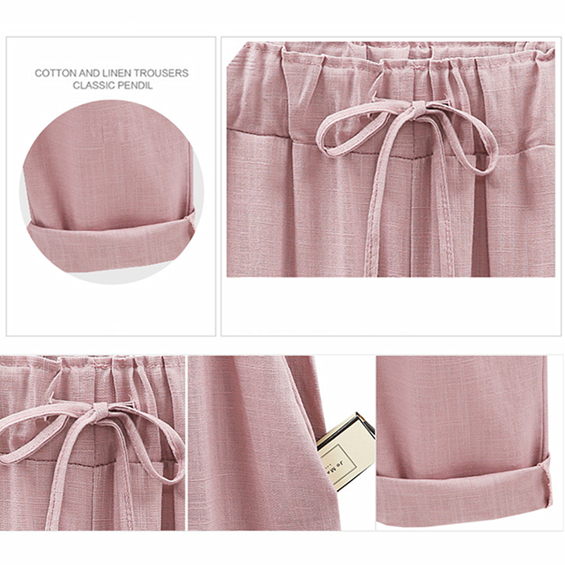 Pantalon en lin coton, élastique mi-taille rinçage longueur pantalon, décontracté femmes adt printemps pantalon, pantalon femme taille M-5XL 6XL 7XL 8XL