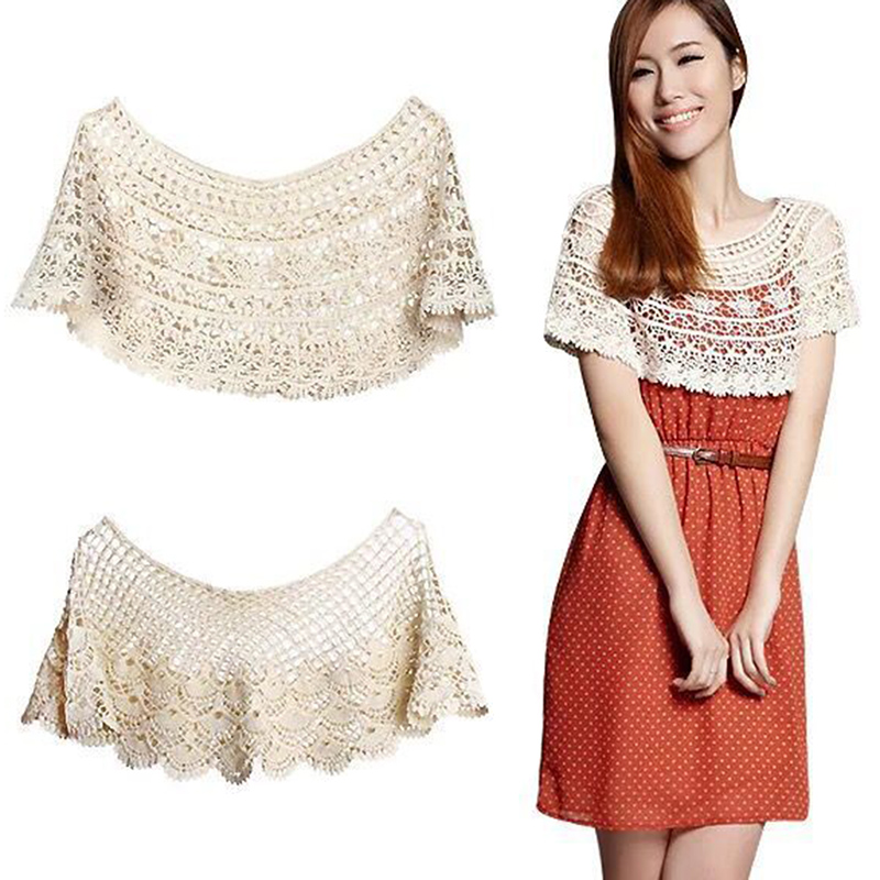Châle poncho court en dentelle ajourée pour femme, style vintage, élégant et mignon, idéal pour mariage, robe de soirée ou comme écharpe en dentelle