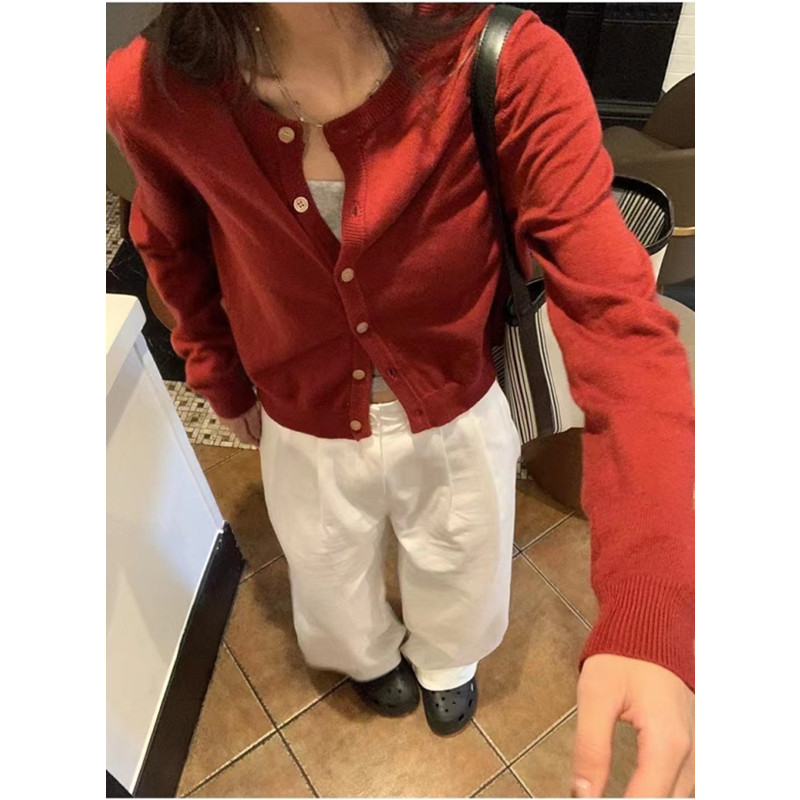 Veste tricotée à manches longues pour femme, pull basique à col rond, couleur unie, Chic, coréen, décontracté, nouvelle collection automne