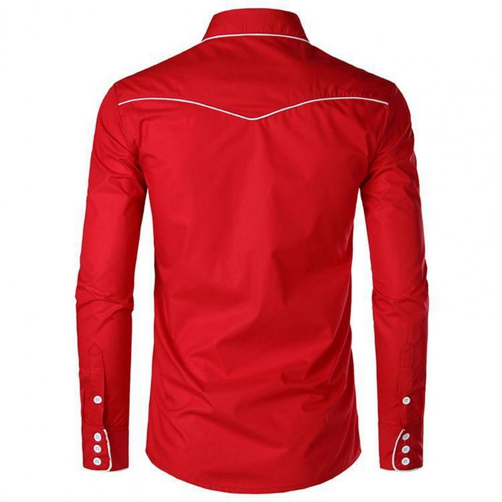 Chemise brodée à la mode pour hommes, Style Cowboy occidental, manches longues, col à revers, simple boutonnage, chemise brodée, haut décontracté