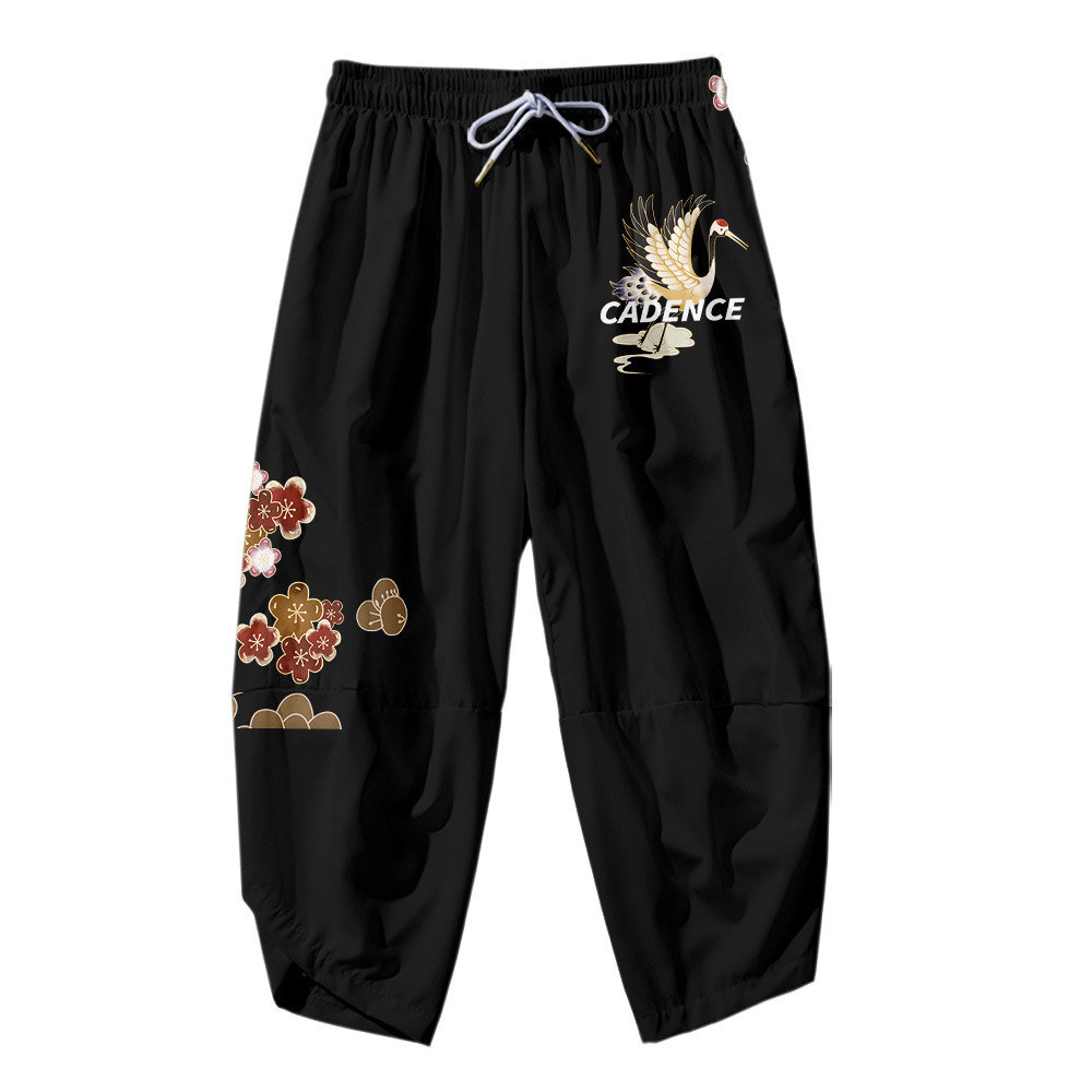 Pantalon Kimono japonais Vintage, pantalon fleuri, imprimé grue ondulée, pour femmes et hommes, vêtements traditionnels asiatiques, Costume de Cosplay