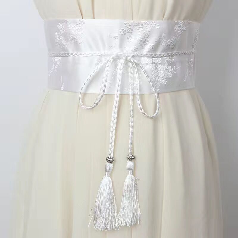 Ceinture brodée florale Vintage pour femmes, élégante, Style chinois, nœud papillon, ceinture enroulée avec glands pour vêtements habillés