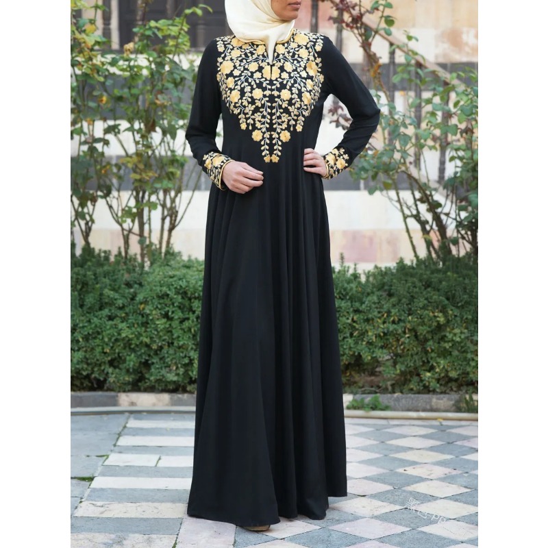 S-5XL dubaï caftan Robe Robe musulmane noir Abaya vêtements islamiques pour les femmes turc Abaya imprimé Robes longue Robe Elbise Abaya