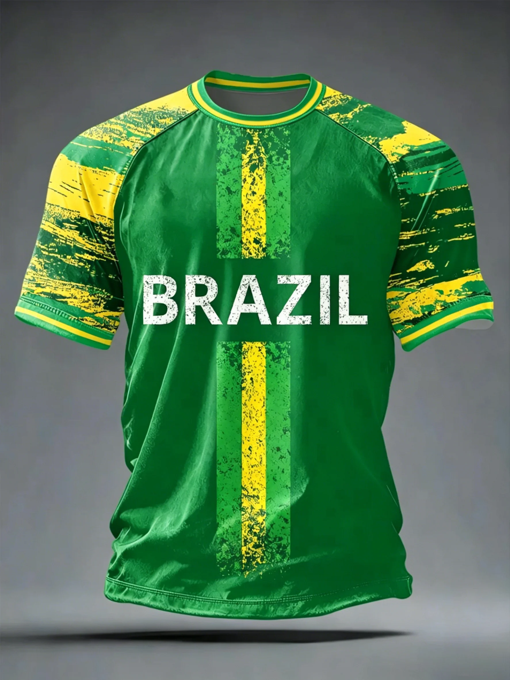 Maillot de football style Brésil 2026 pour homme – Séchage rapide, respirant, coupe ajustée, manches courtes, col rond – Idéal pour l'entraînement et les matchs décontractés
