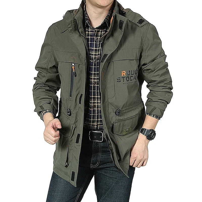 Blouson aviateur cargo à capuche pour hommes, coupe-vent de randonnée, vêtements d'extérieur décontractés, mode armée, printemps, automne