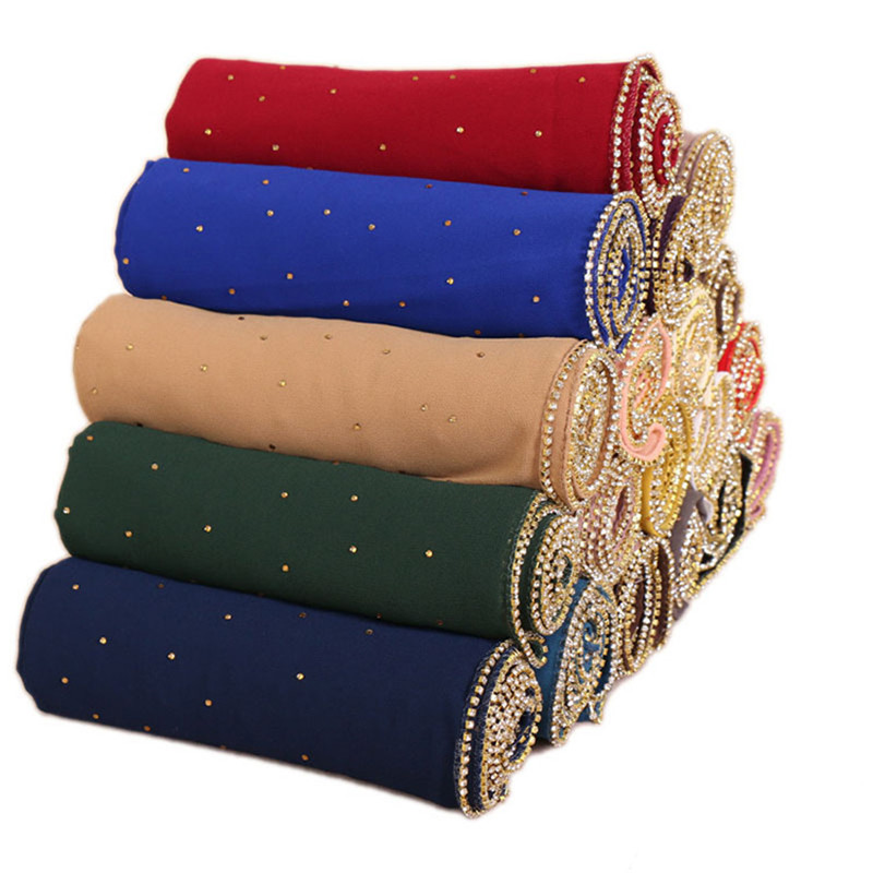 Foulard de tête en mousseline de soie doré de luxe solide doux longues foulards musulmans pour les femmes Hijab musulman femme châle et enveloppement foulard islamique