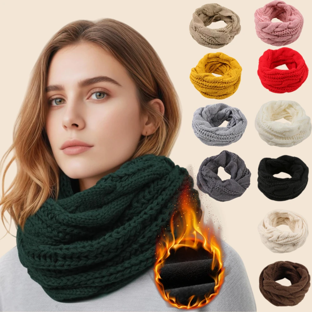 Écharpe chaude d'hiver pour femmes, foulards coupe-vent élégants à blocs de couleur pour temps froid, foulards à boucle circulaire en tricot chaud d'hiver 1 pièce