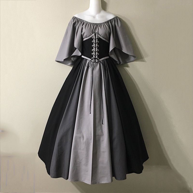 Robe longue gothique médiévale et Renaissance pour femme, style patchwork, épaules dénudées, idéale pour Halloween