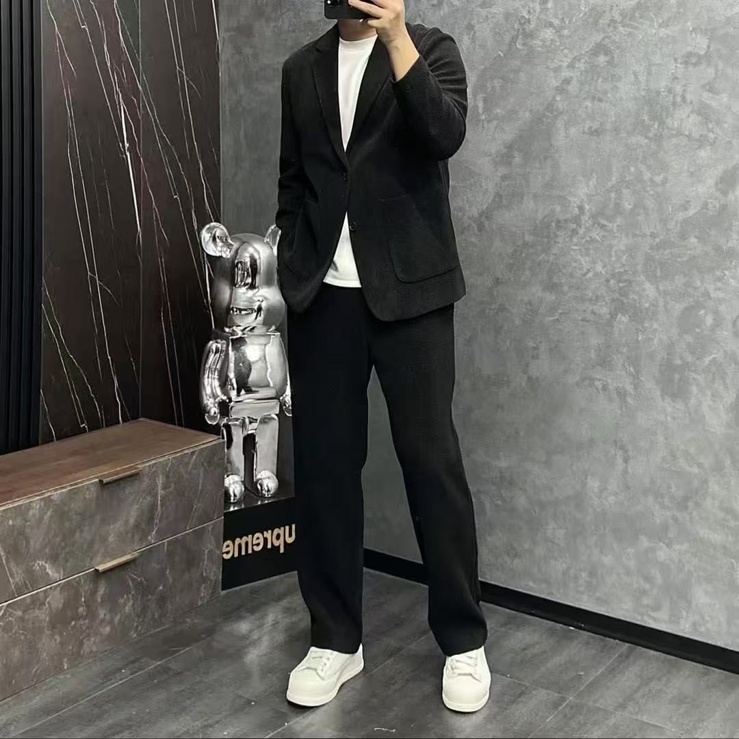 Costume en velours côtelé vintage pour homme, vêtements de travail décontractés, veste de sport, coupe classique, blazer, pantalon, ensemble deux pièces