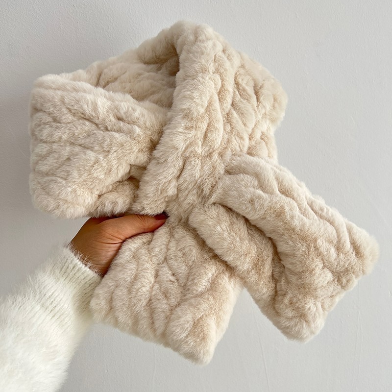 Écharpe en peluche pour femmes, Style coréen, fausse fourrure, couleur unie, courte, tendance, luxe, chaude, nouvelle collection hiver 2025