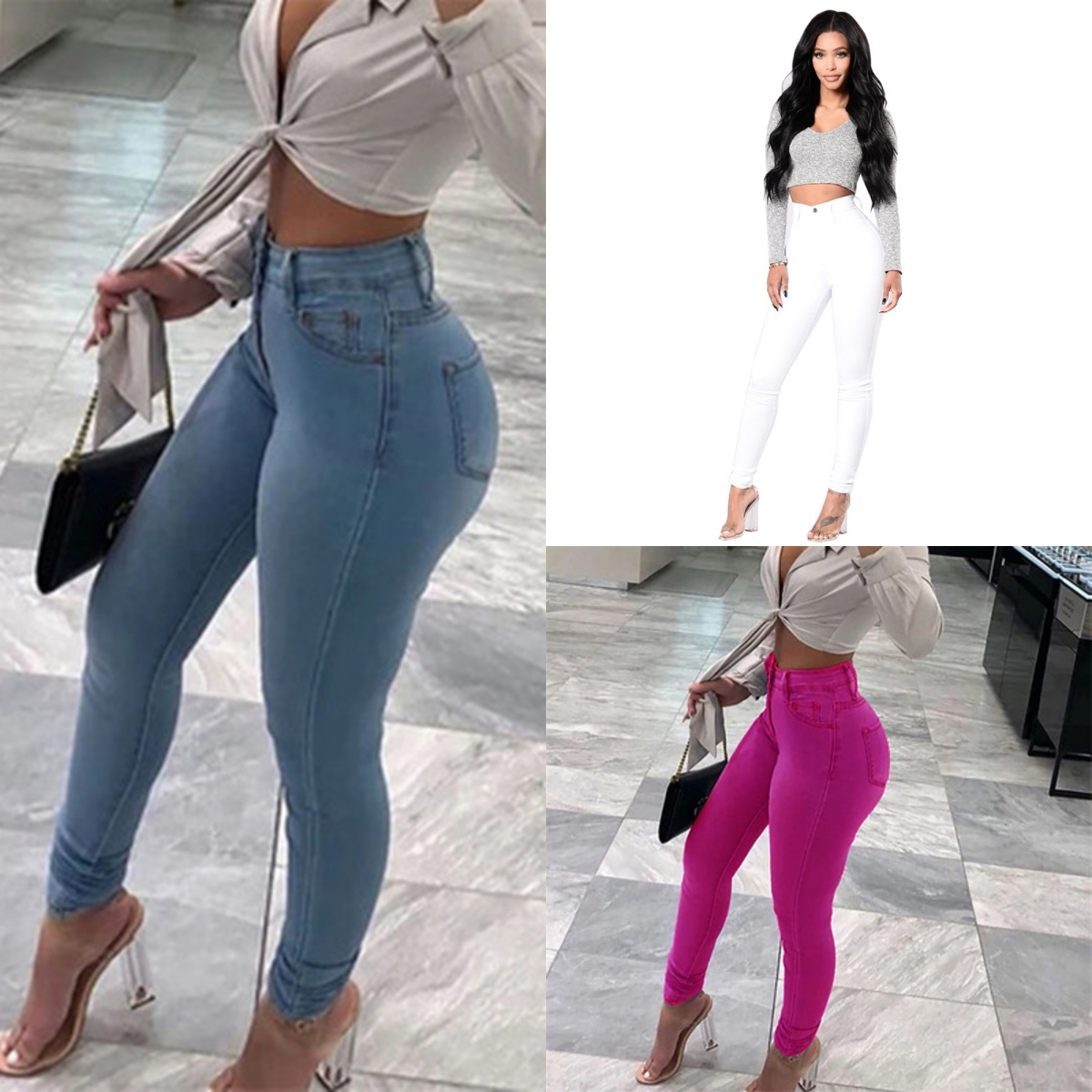 Nouveau Jean Skinny Femme Taille Haute 7 Couleurs 2026 – Pantalon Crayon en Denim Élastique Tendance et Décontracté – Tailles S-2XL