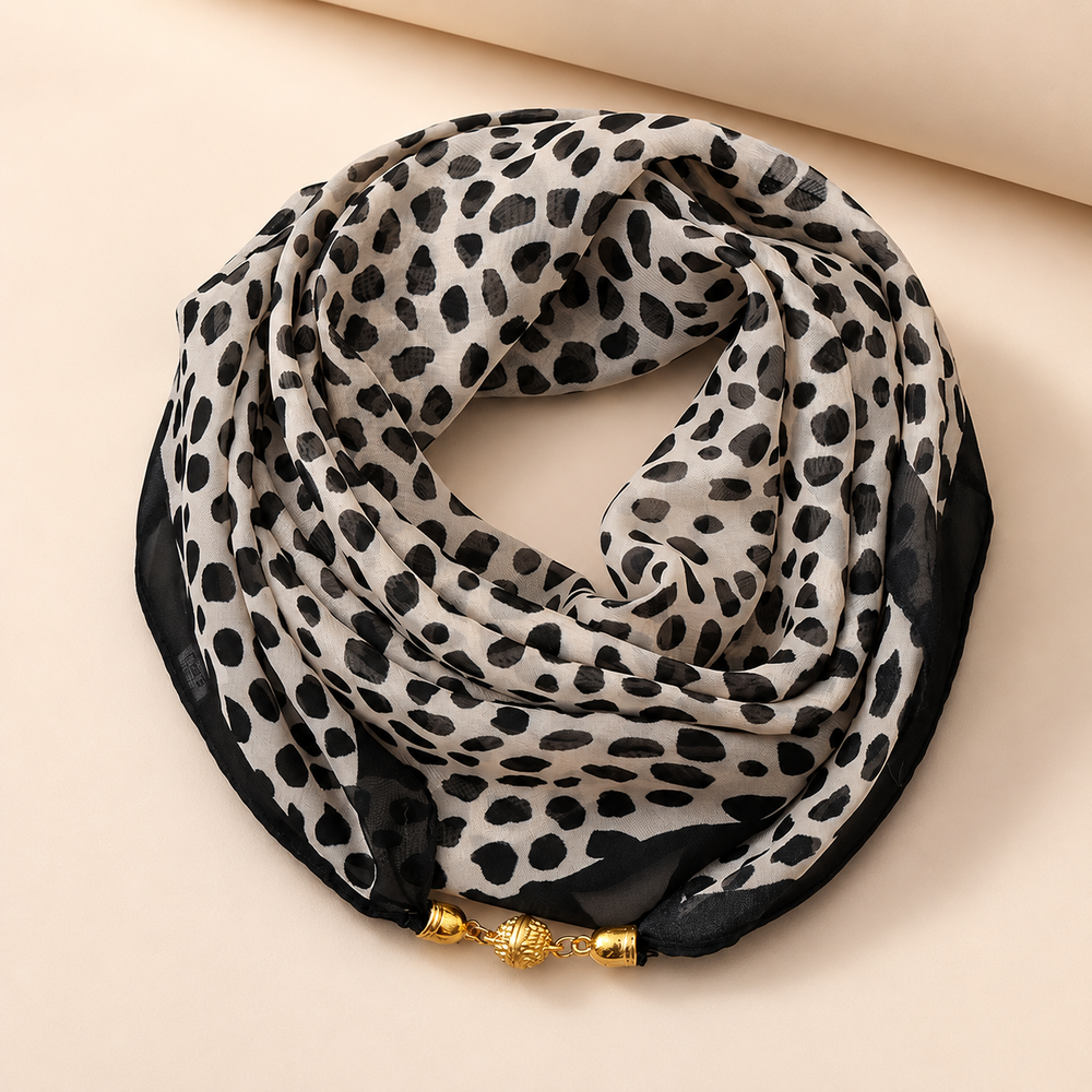 Écharpe carrée à imprimé léopard 63x63cm pour femmes avec fermoir magnétique, écharpe légère en mousseline, accessoire de mode