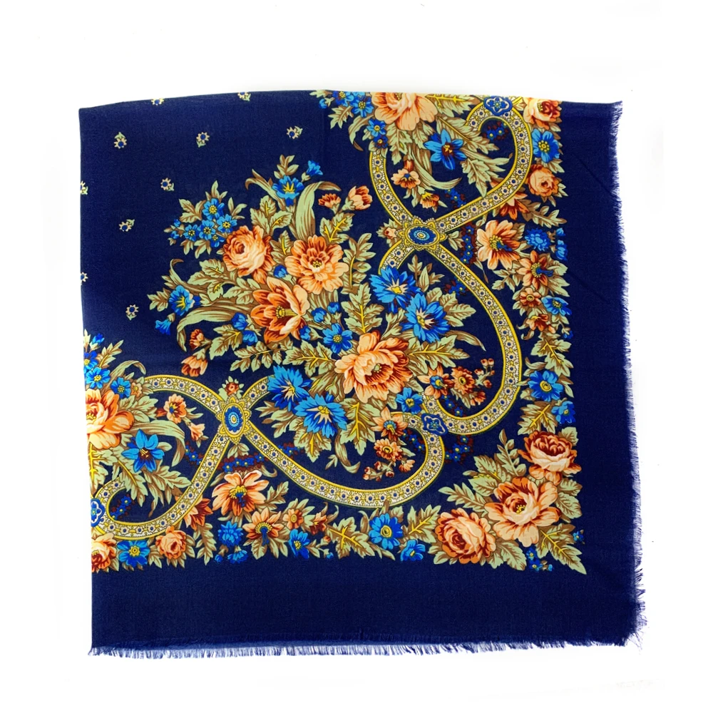 Foulard carré russe respirant et fin 130*130cm pour femme, imprimé floral de luxe, ethnique rétro, bandana, châle, étole de plage
