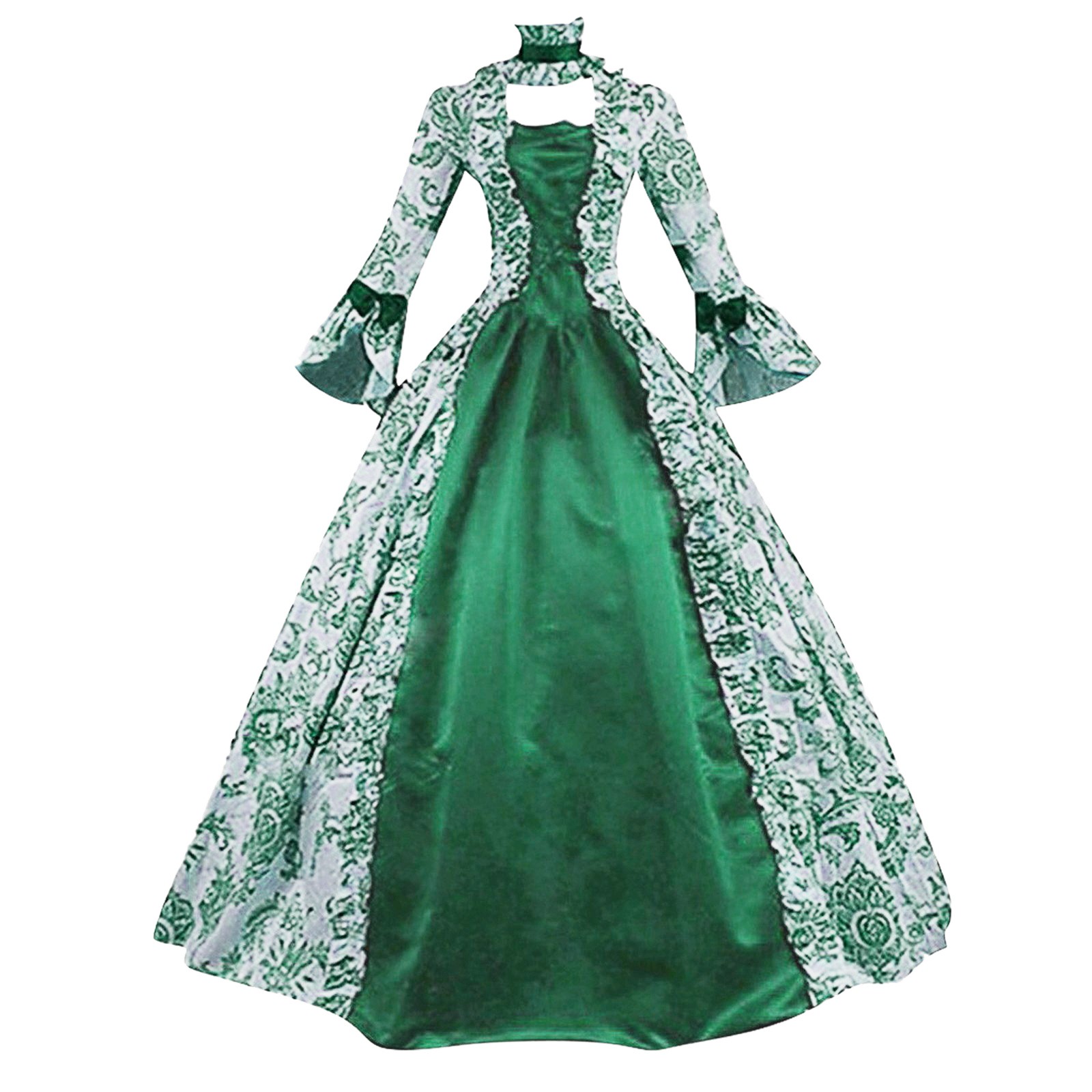Femmes à lacets robe médiévale volants arc Vintage victorien carnaval Maxi robe taille haute florale femme fée longue robe Vestido