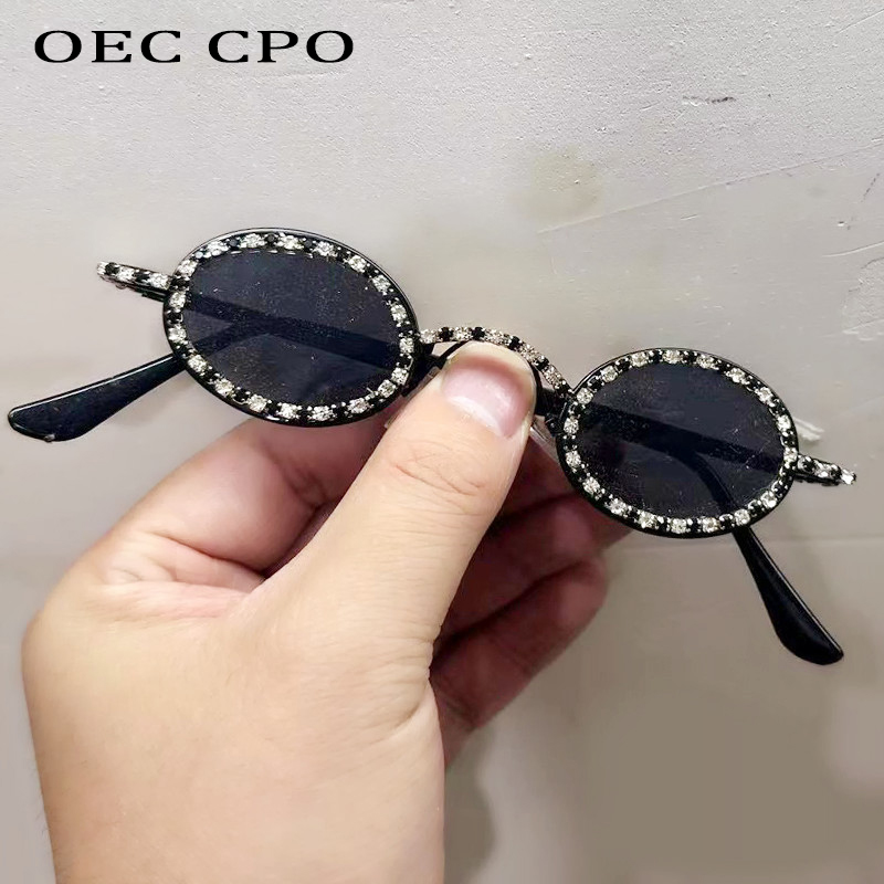 Lunettes de soleil rondes en diamant pour femmes, marque de luxe, strass, tendance Punk, Ins, mode populaire, petites nuances