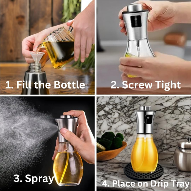 Pulvérisateur d'huile d'olive pour la cuisine, pulvérisateur d'huile d'olive en verre de 200 ml, pulvérisateur d'huile végétale avec entonnoir, pulvérisateur d'huile, pour la cuisson, la friture, etc.