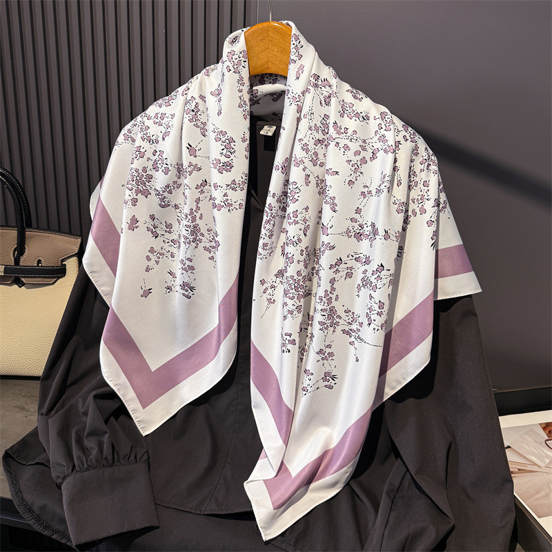 Nouveau foulard carré de luxe rétro à carreaux en fausse soie, imprimé, polyvalent, châle en twill biaisé, écharpe de tête, foulard de cou pour femme