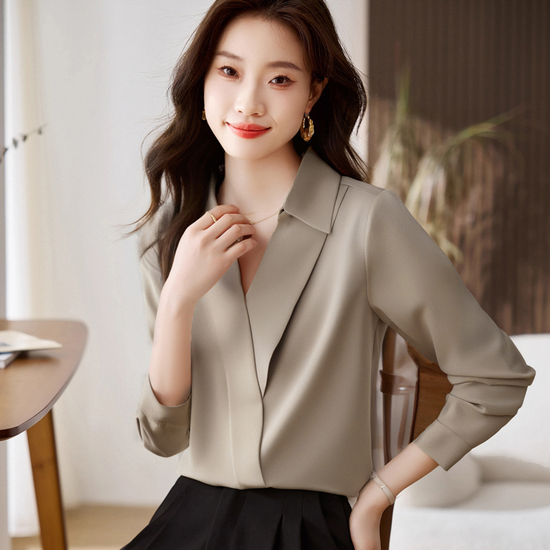 Chemisier en Satin de soie élégant à la mode, vêtements pour femmes, col rabattu, hauts de bureau, manches longues, vêtements de travail, nouvelle collection automne 2025