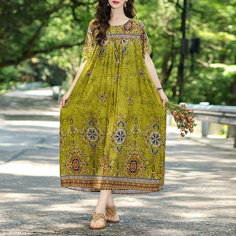 Nouvelle mode robes d'été chaudes pour les femmes 2025 décontracté fleur imprimé Floral à manches courtes robe Vintage robe en vrac femmes vêtements