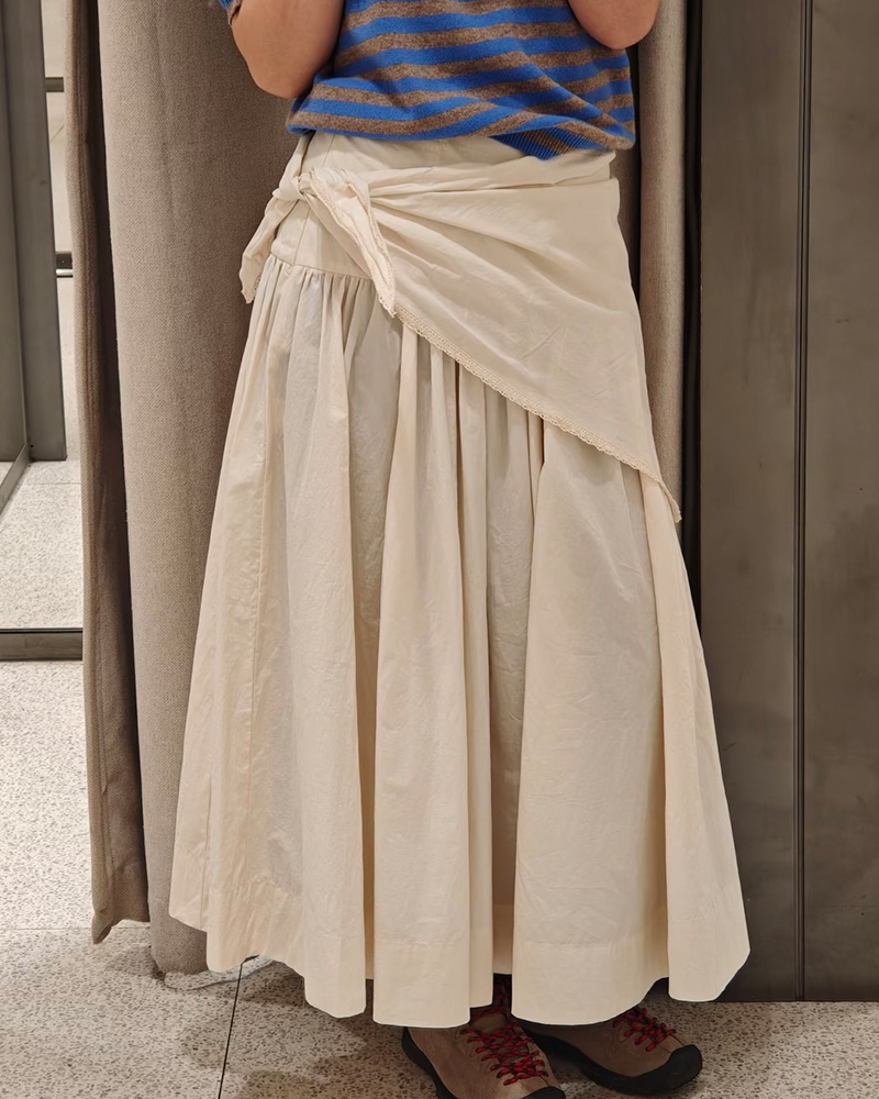 Jupe Femme 2026 Nouvelle Collection Printemps-Été Beige Écharpe Moelleuse Jupe Midi Décontractée Chic Personnalité Féminine