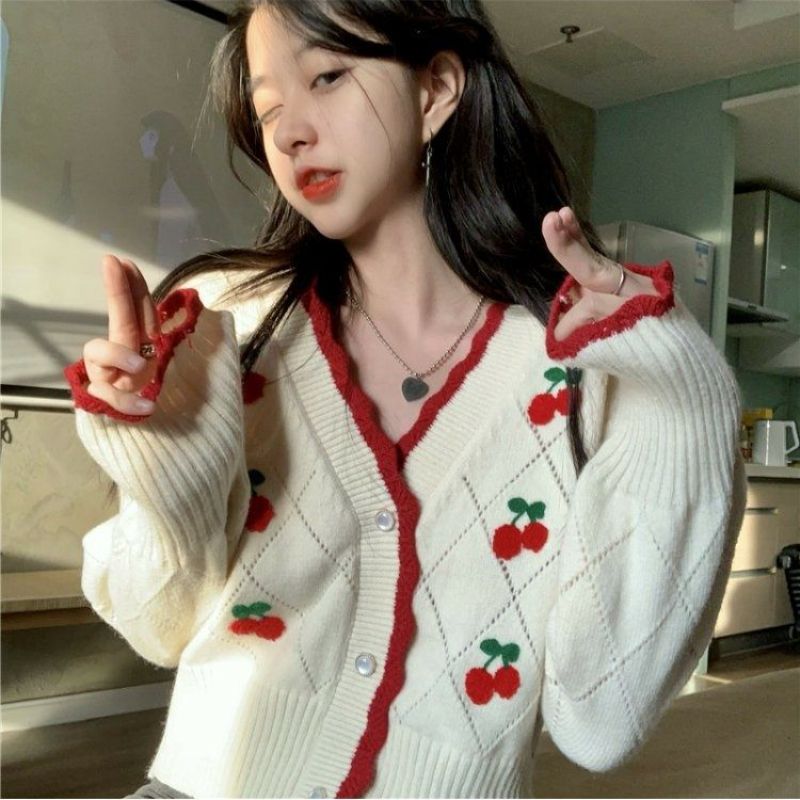 Cardigan tricoté à manches longues et col en v pour femme, haut décontracté, ample, boutons floraux, ajouré, assorti avec tout, nouvelle mode printemps automne