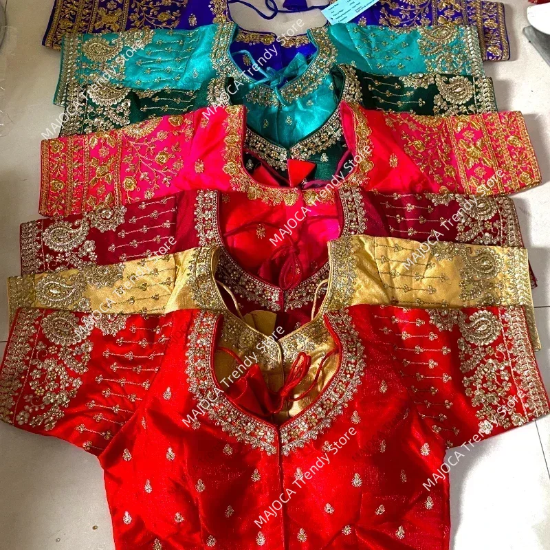 Vêtements traditionnels indiens pour femmes, chemisiers Sari, manches courtes, haut court, noir, rouge, prêt à l'emploi