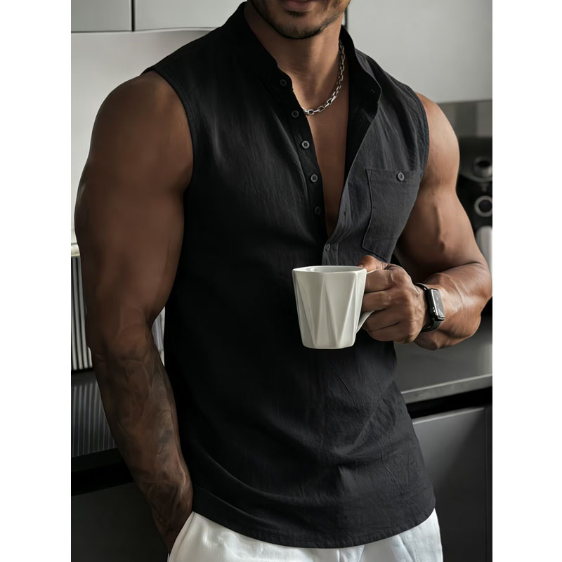 Nouvelle Collection Été – Débardeur Homme Vintage en Lin – T-shirt Décontracté et Ample pour Homme – Gilet Sportif Uni