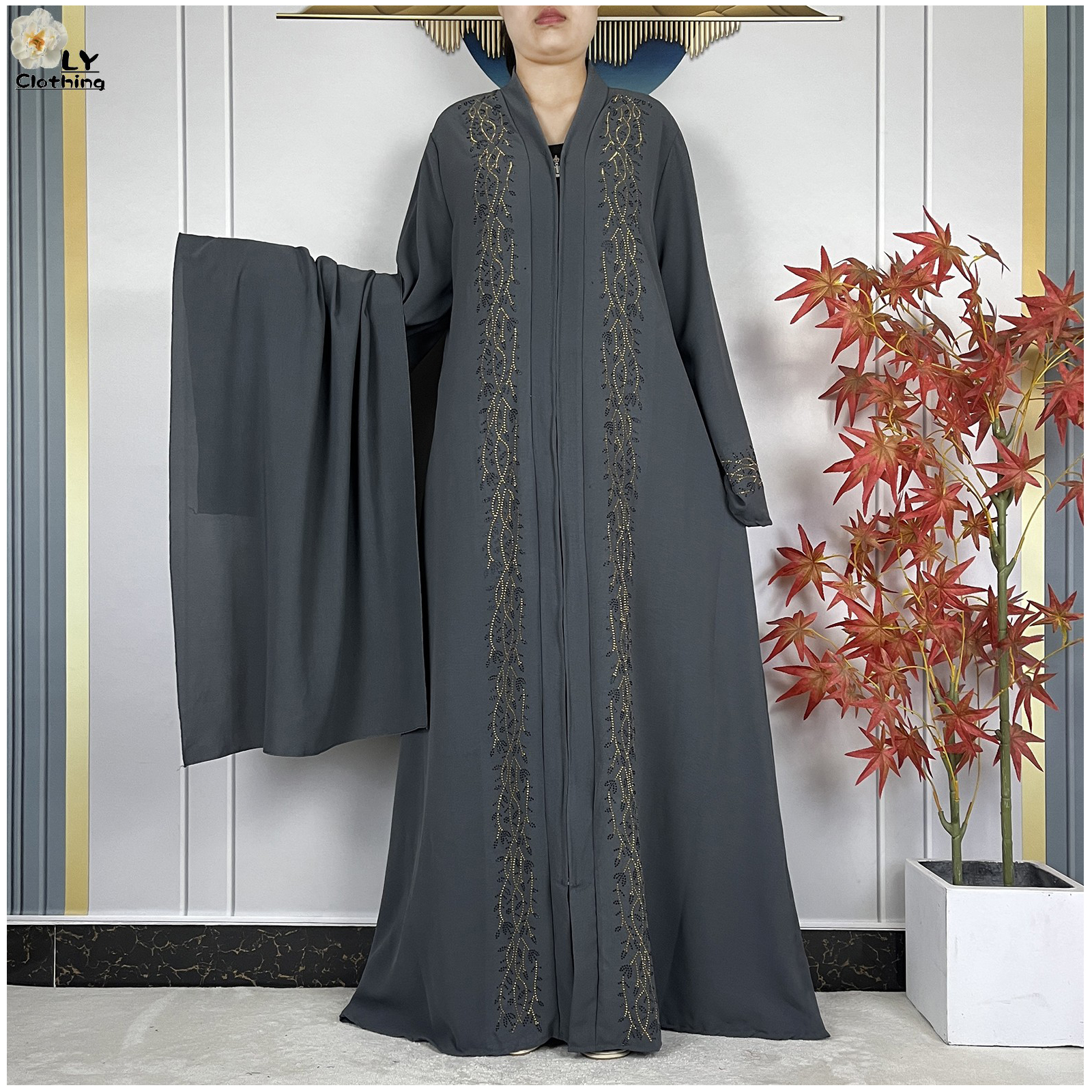 Nouvelle robe Abaya de style Dubaï pour femmes, robe élégante de haute qualité en mousseline de soie, Abaya ouverte avec fermeture éclair, robe longue islamique pour femmes, robe musulmane pour femmes