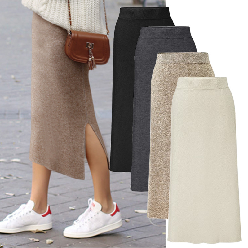 Jupes trapèze fendues à taille élastique pour femmes, mode coréenne, grande taille, automne, hiver