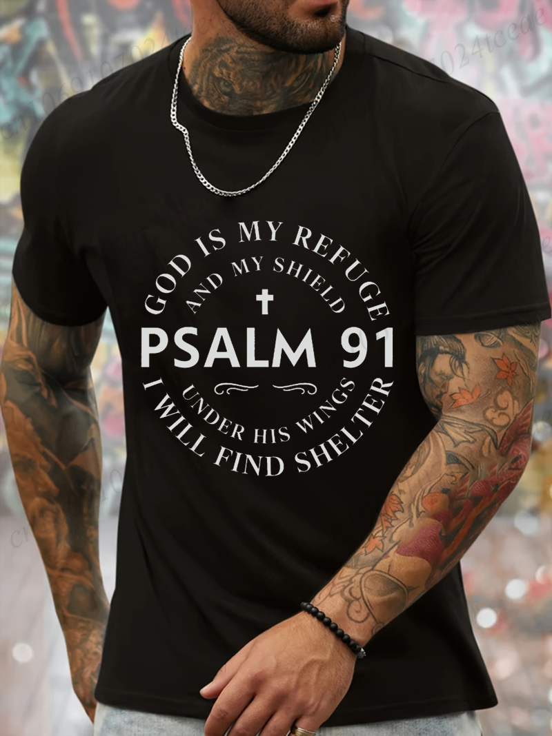 Dieu est mon réfugié graphique imprimé t-shirts pour hommes femmes vêtements Bible verset Homme t-shirt vêtements à manches courtes t-shirt Homme
