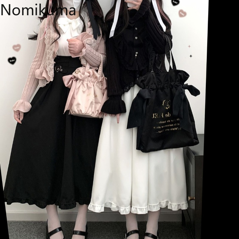 Jupes blanches taille haute pour femmes, tunique japonaise, ligne a, à volants, mode, ample, mignonne, Y2k, 2025