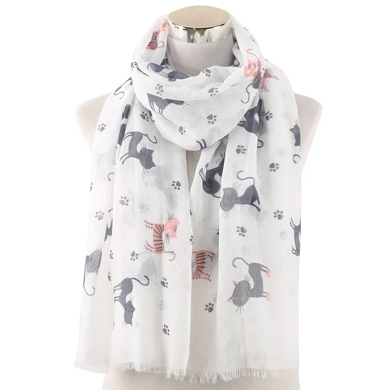 Mode chat empreinte impression femme écharpe coton foulards extérieur Relaxation foulard châle garder au chaud pour éviter le vent