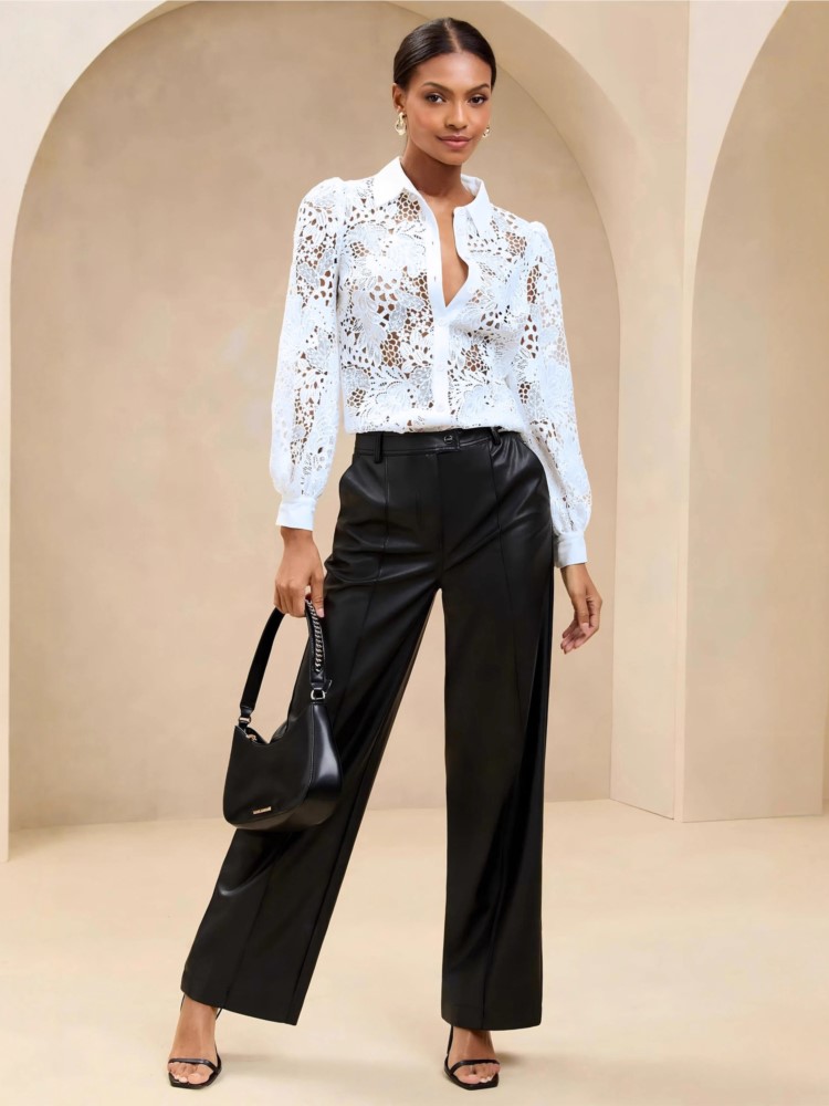 Femme printemps automne nouvelle chemise de couleur unie à la mode dentelle découpe à manches longues ajusté haut à revers 2025 élégant dame Blouses