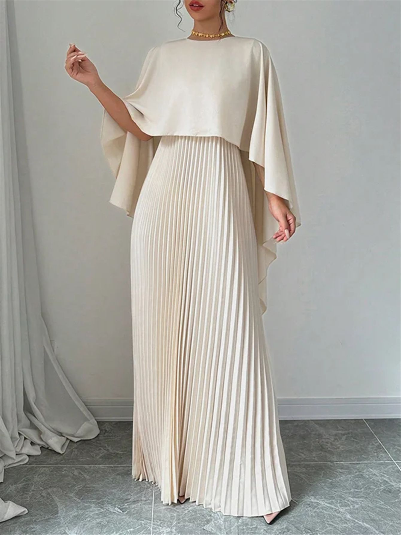 Robe longue à manches chauve-souris pour femmes, ample, bouclée, irrégulière, élégante, manches de sept pouces, nouvelle collection printemps été 2025