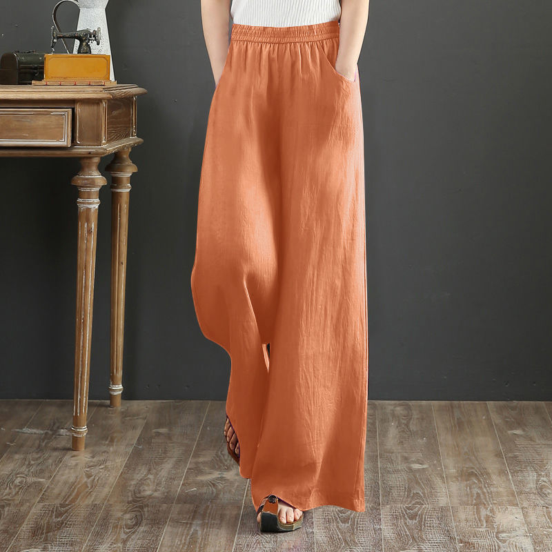 Pantalon d'été femme 2025 coton lin large botte pantalon femme droite Vintage mode décontracté élégant jambe chaude largeur pantalon Long