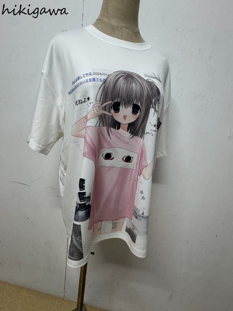 Vêtements pour femmes, t-shirts mignons à manches courtes, col rond, t-shirts d'été, mode décontractée, camisetas, t-shirts japonais, tops blancs surdimensionnés