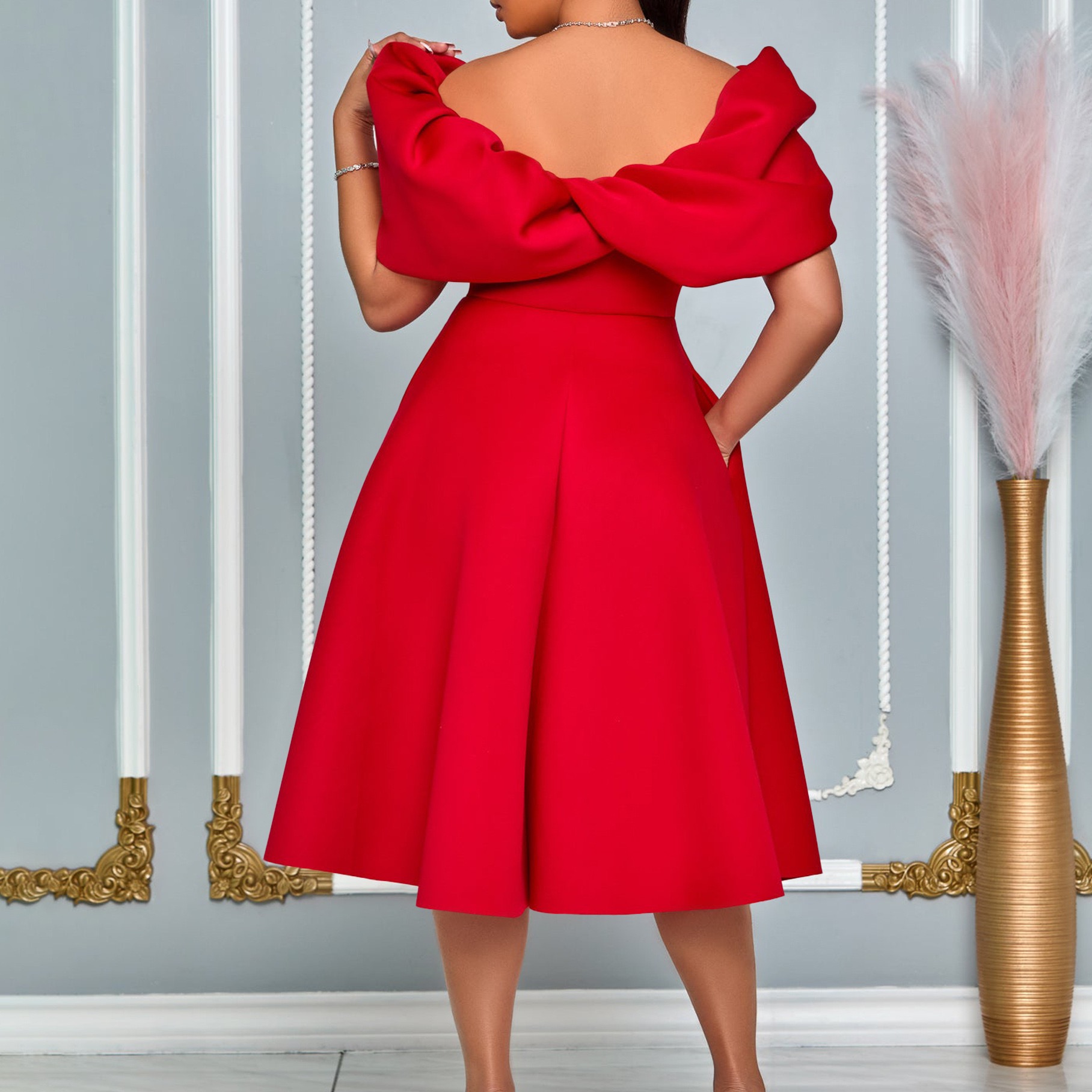 Robe plissée mi-mollet à manches bouffantes A-Line pour femmes, robes de soirée élégantes, vêtements éducatifs, fête de mariage, hors de l'initiative, luxe et chaud, anniversaire et nuit, 2024