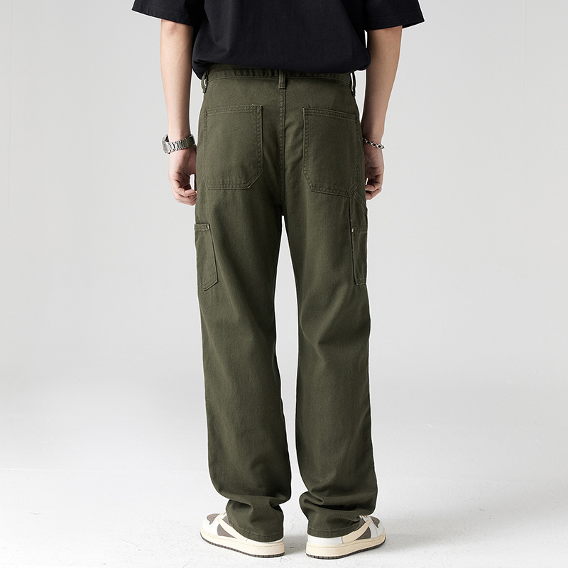 Américain nouvelle mode hommes couleur unie décontracté à la mode ample droite épissé haute rue pantalon mâle Streetwear pantalon vêtements