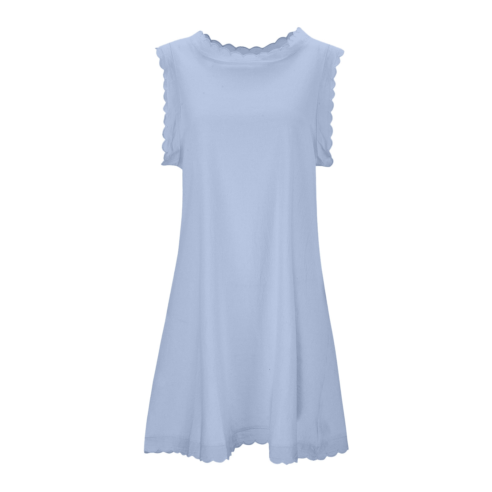Robe Courte en Coton et Lin pour Femme, Couleur Unie, Sans Manches, à Volants, Robe d'Été Décontractée, Col Rond, Coupe Ample, Robe de Plage, Vestidos Mujer
