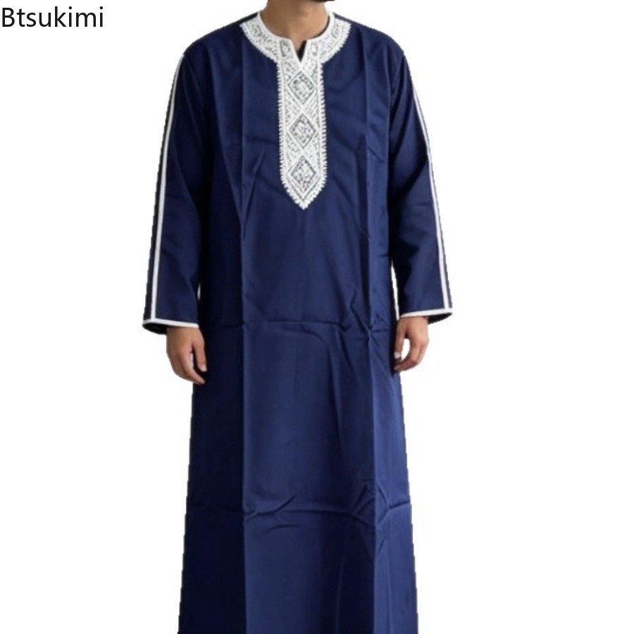 Kaftan Eid 2026, mode musulmane, abaya pour hommes, manches courtes, broderie, robe décontractée ample et respirante, robe caftan arabe islamique de Dubaï
