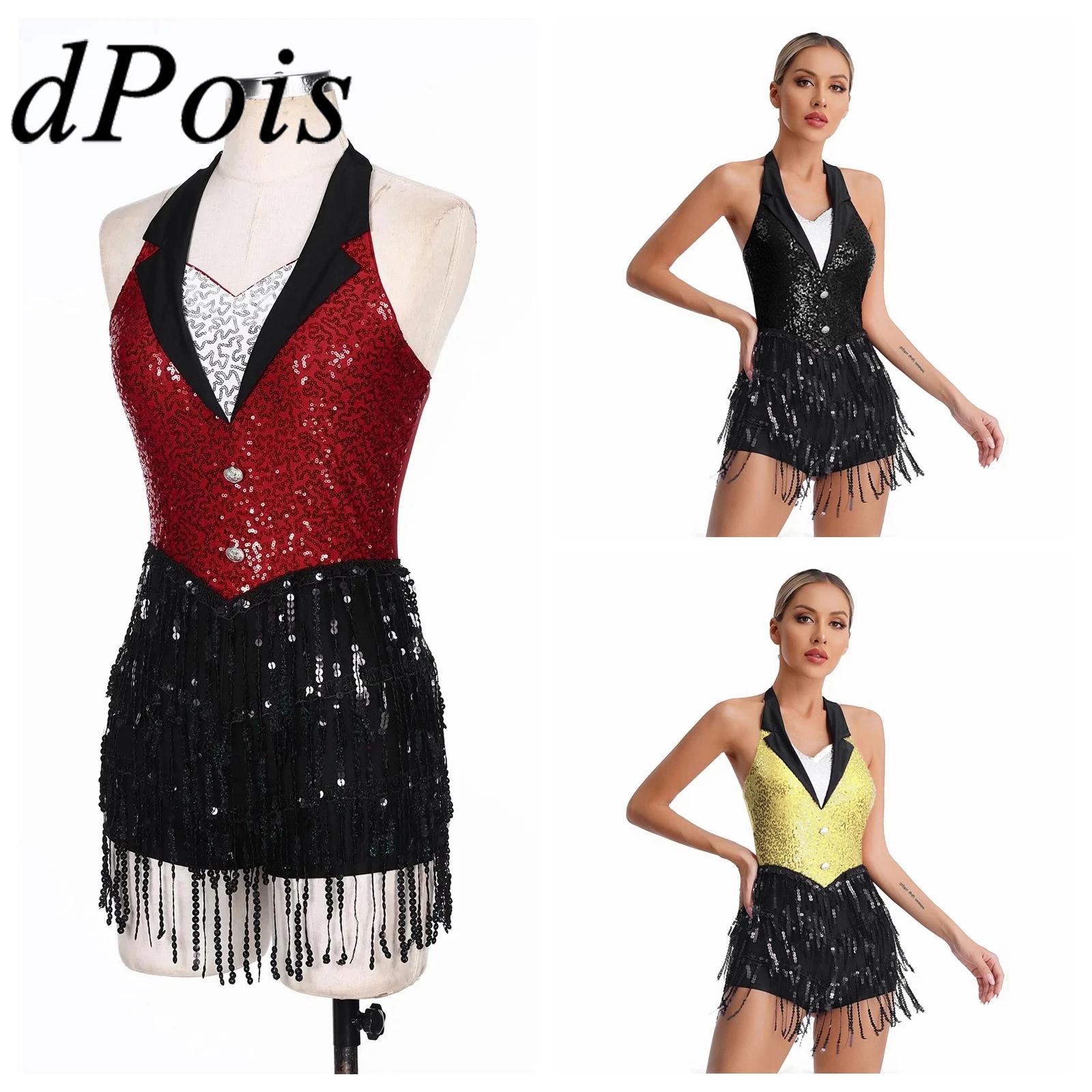 Combinaison Jazz à franges pour femmes, paillettes scintillantes, Costume de danse latine Cha-cha, dos nu, Rumba Tango, justaucorps à franges, vêtements de danse
