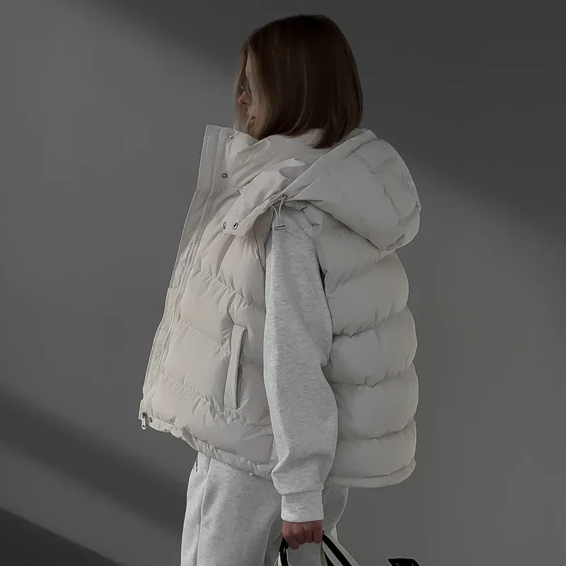 Gilets rembourrés à capuche avec fermeture éclair pour femmes, veste en fibre, gilets, parkas chaudes, manteau, streetwear à la mode, hiver