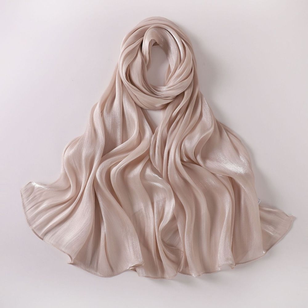 Écharpe en soie unie tendance, voile hijab long en mousseline brillante, châle de protection solaire en mousseline douce pour l'extérieur