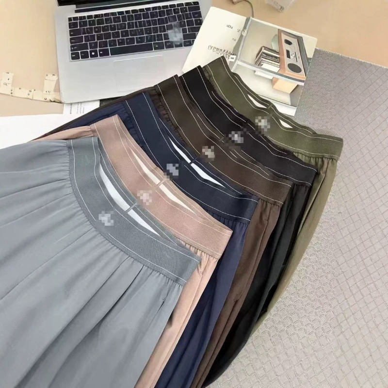 Nouveau pantalon d'été à taille haute, long et à jambes larges, en soie glacée fine, séchage rapide, taille élastique, ample et polyvalent, décontracté.