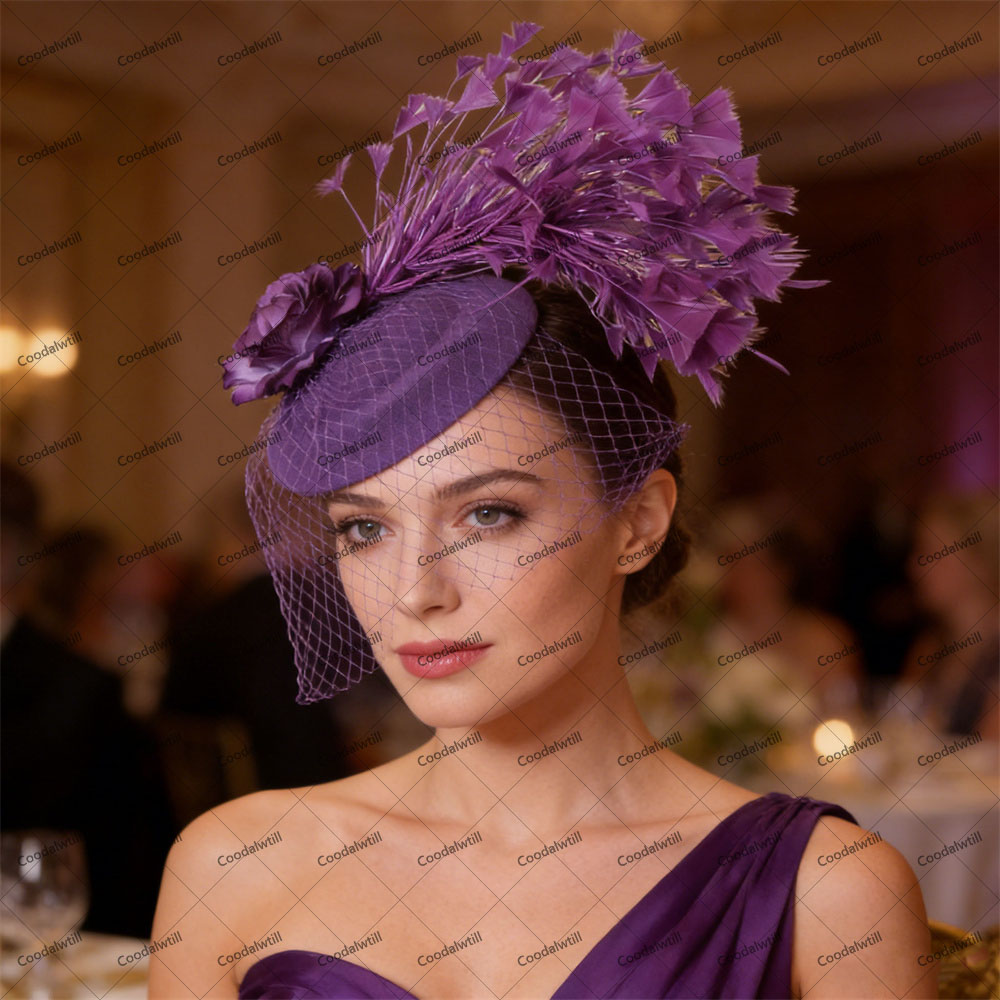 Navy voiles fleur pilulier Fascinator chapeau église mariage mariée église pilulier casquette femmes dames Royal Ascot casque pince à cheveux